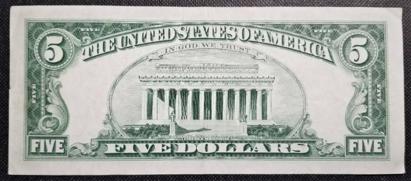 lot 26-A image: 1963 US RED SEAL $5 FEDERAL RESERVE NOTE