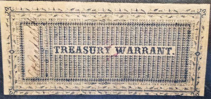 lot 13-B image: 1862 STATE OF TEXAS $2.50 TREASURY WARRANT RARE NOTE