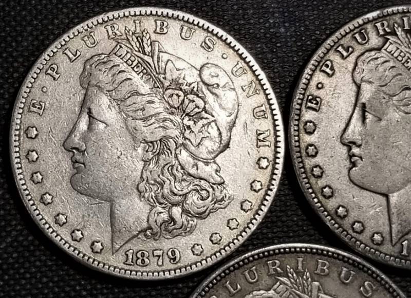 lot 19-C image: 3 MORGAN SILVER DOLLARS 1879 1900-O 1921