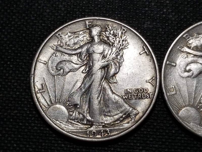 lot 36-A image: 2 WALKING LIBERTY HALF DOLLARS 1943 1946
