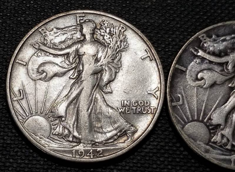lot 06-A image: 2 WALKING LIBERTY HALF DOLLARS 1942-D 1945