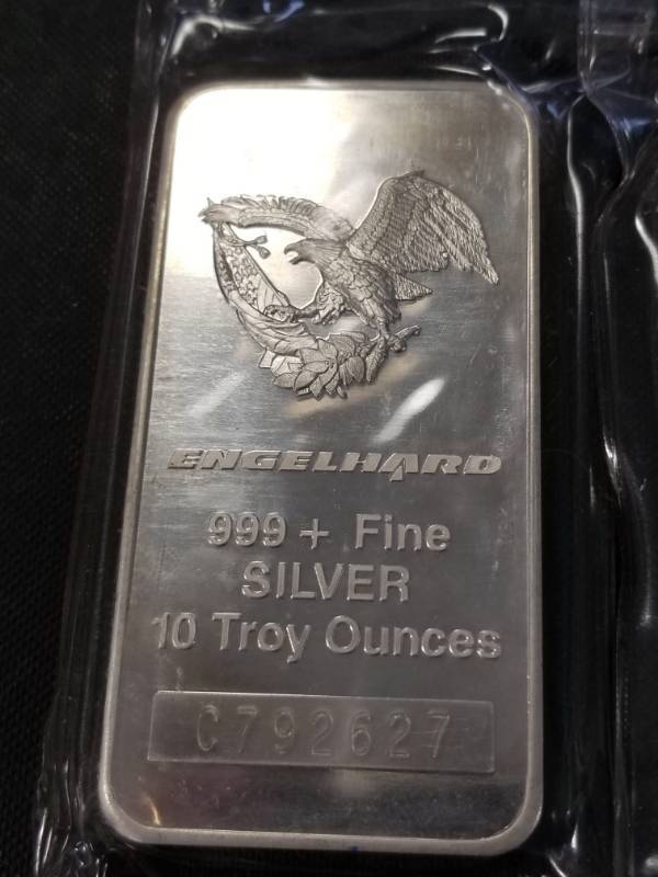 lot 17-A image: 20 TROY OZ .999 FINE SILVER (2 X 10oz ENGELHARD BARS SEALED)