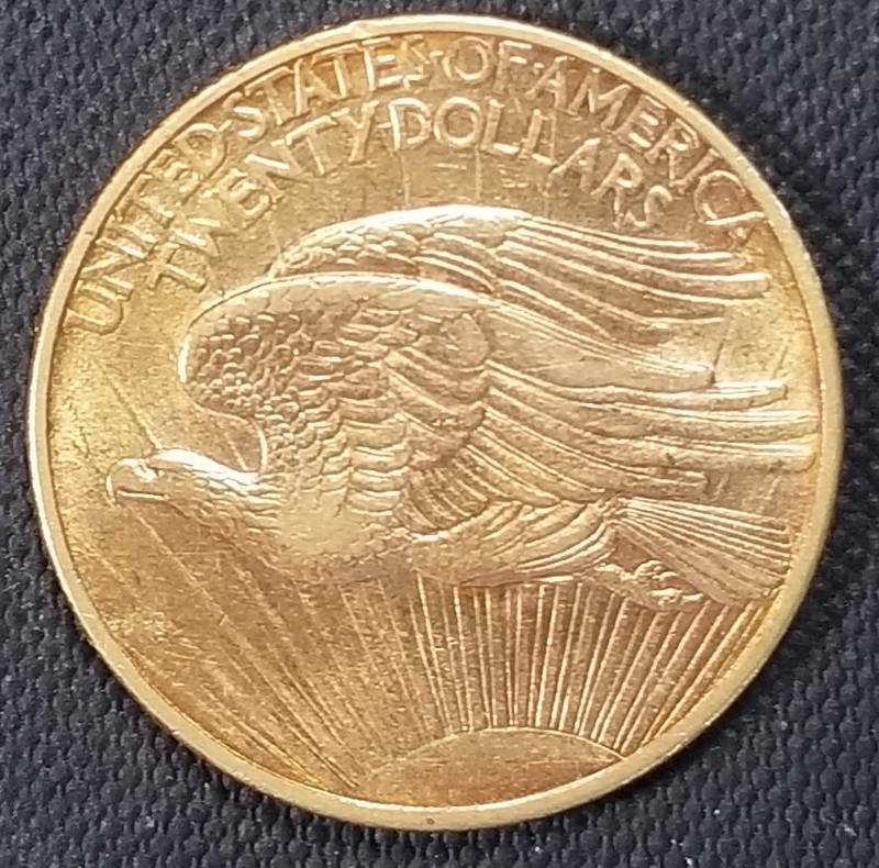 lot 01-A image: 1908-D NO MOTTO US $20 SAINT GAUDENS GOLD PIECE