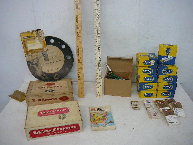 Cigar Boxes, Pens, Ink Stampers, Oil Change Stickers, Rulers