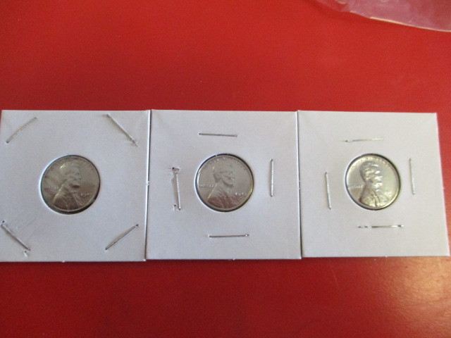 1943-P,D and S (Full Set) of Emergency Issue Steel WWII Lincoln Wheatback Pennies.