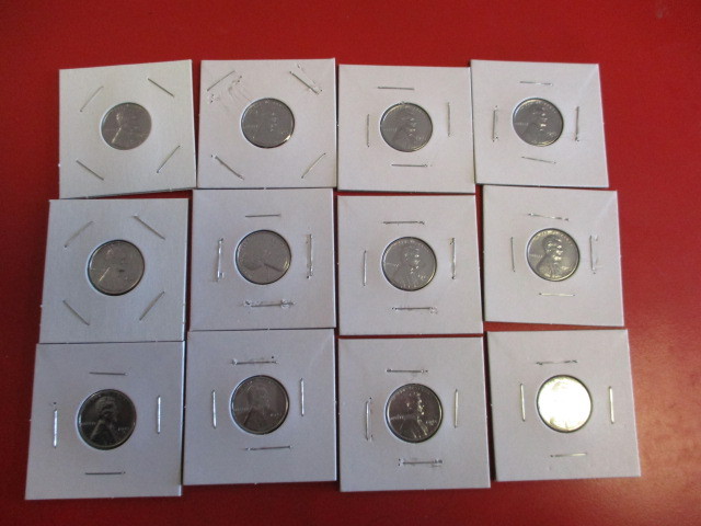 Lot of 12 WWII Emergency Issue 1943-D (Denver) Lincoln Wheatback Pennies.