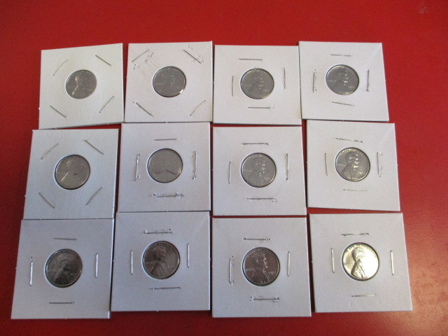 Lot of 12 WWII Emergency Issue 1943-D (Denver) Lincoln Wheatback Pennies.