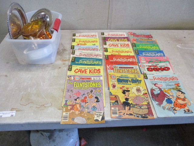 Vintage Flintstone Comics and Misc lot of silver plate items