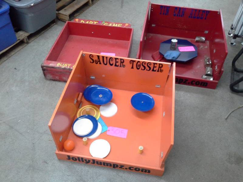 lot 305 image: Jolly Jumpz Saucer Tosser Game, Tin Can Alley Game, Dart Game
