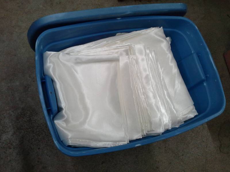 lot 308 image: Lot of (100) Ivory Satin Universal Chair Covers