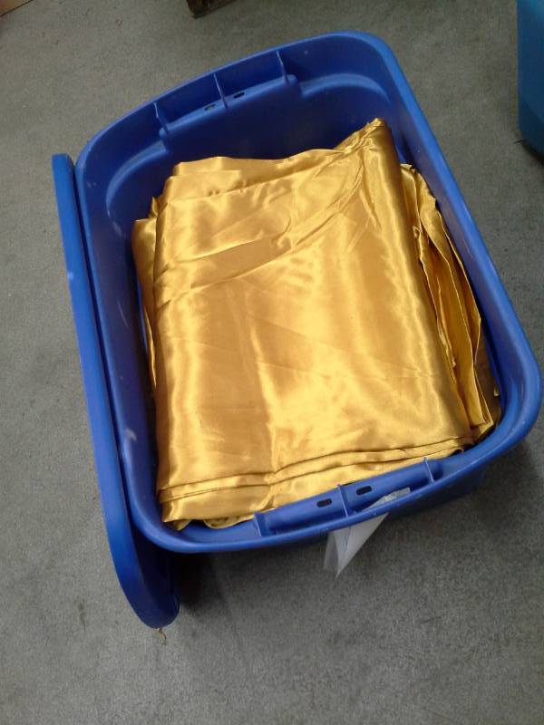 lot 311 image: Lot of (50) Gold Satin Universal Chair Covers