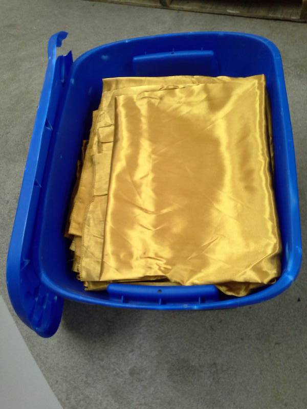 lot 315 image: Lot of (50) Gold Satin Universal Chair Covers