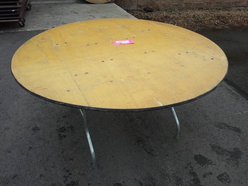 lot 1129 image: Lot of (5) Wood Top Round Folding Tables