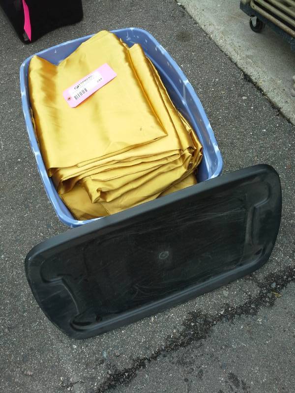 lot 244 image: Lot of (50) Gold Satin Universal Chair Covers