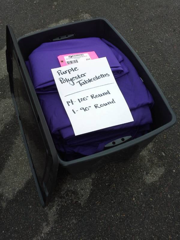 lot 234 image: Lot of (15) Purple Polyester Tablecloths