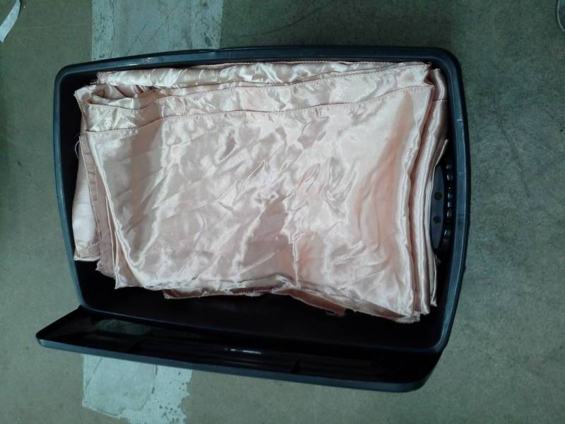 lot 294 image: Lot of (33) Blush Pink Satin Table Overlays