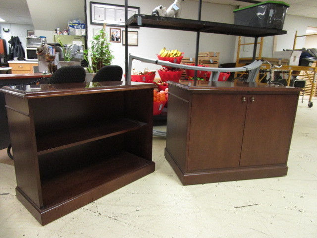 WOOD CABINET AND DESK SIDE BOOKSHELF