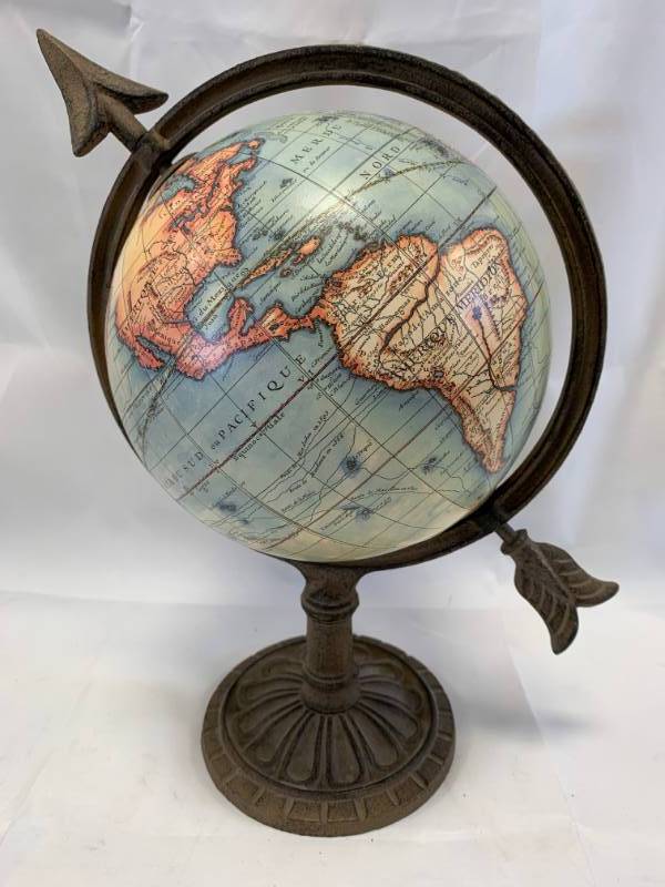 lot 8 image: Antique Cast Heavy Globe 13 Tall