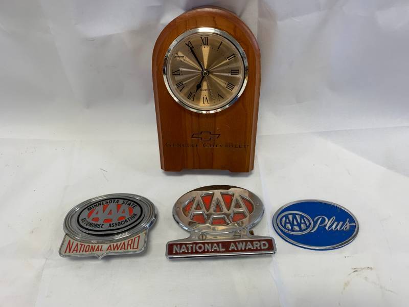 lot 37 image: Chevy Clock & 3 AAA Plaques