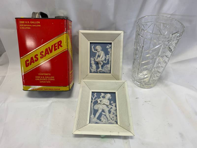 lot 57 image: Gas Can Bank, Wedgewood Art, Crystal Vase
