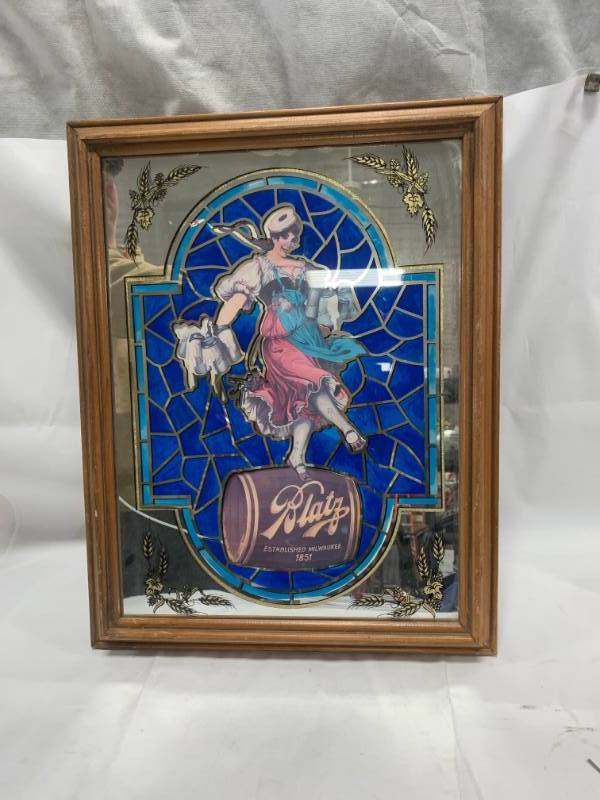 lot 80 image: Framed Glass Blatz 14 x 18