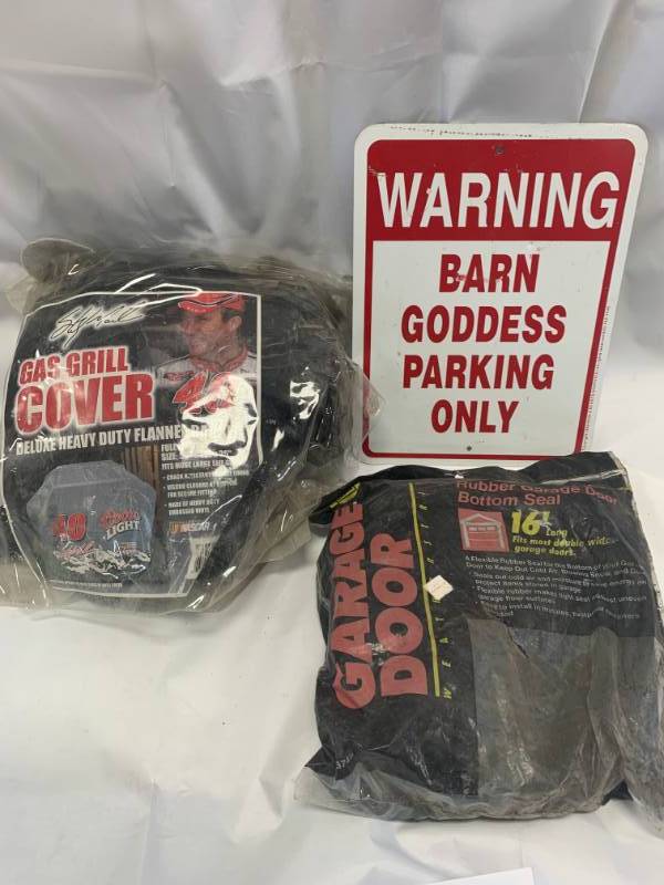 lot 91 image: Coors Light Grill Cover, Sign, Garage Door Seal