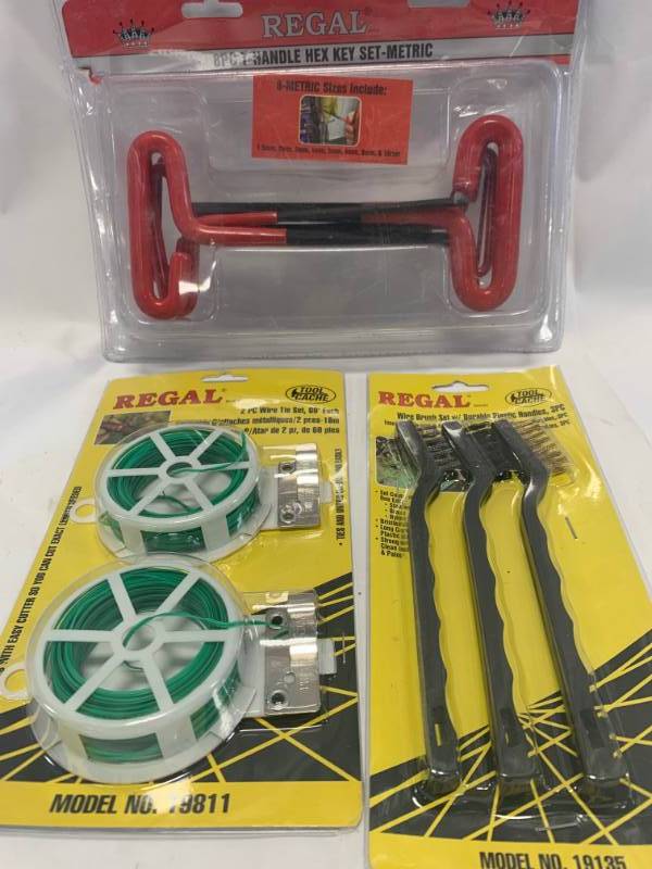 lot 95 image: Wire Ties, Wire Brush Set, 8pc T-handle Hex Key Set