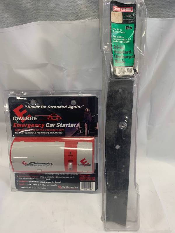 lot 96 image: Schumacher Emergency Car Starter & Craftsman Lawnmower Blade
