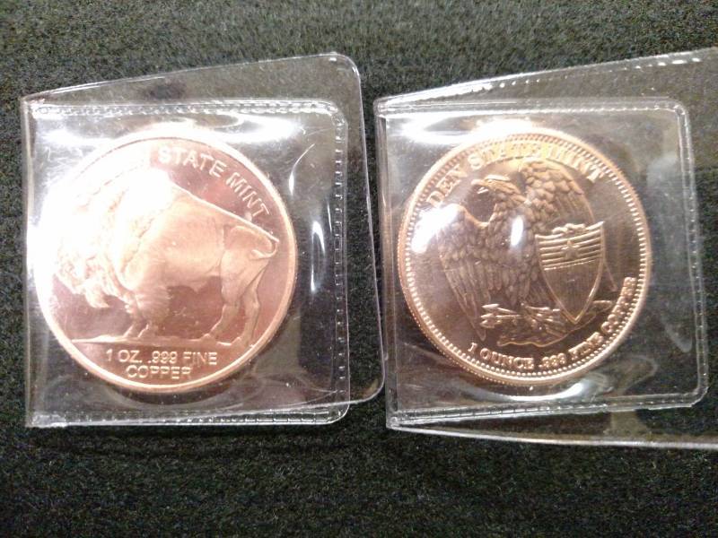 (2) One Ounce Copper Coins...