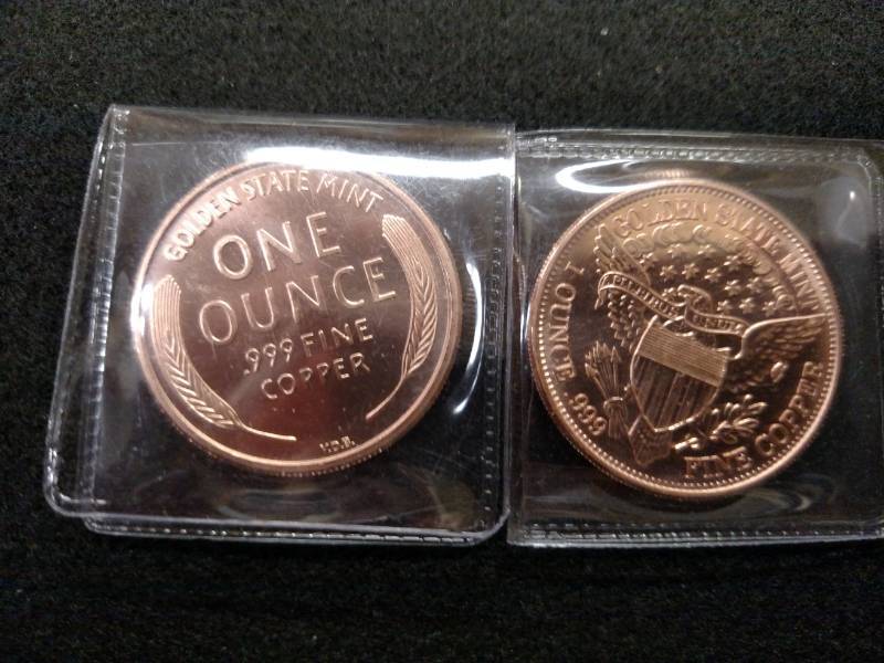 (2) One Ounce Copper Coins...