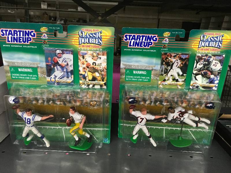 lot 204 image: Two Starting Lineup Double Duos Figurines- Peyton & Archie Manning And Terrell Davis & John Elway