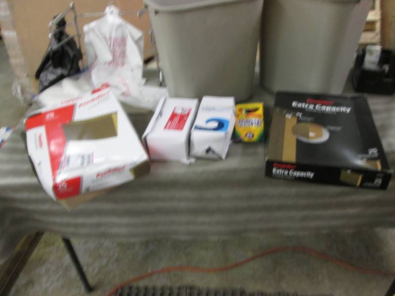 lot 89 image: 2 Office Wastebaskets, 2 Boxes Hang...
