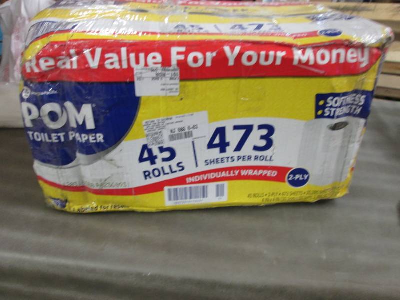 lot 117 image: Damaged case of POM Toilet Paper...