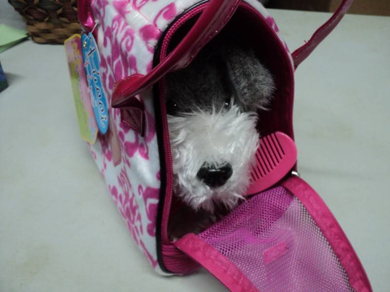 lot 28 image: Pink and White Plush Bag and Schnau...