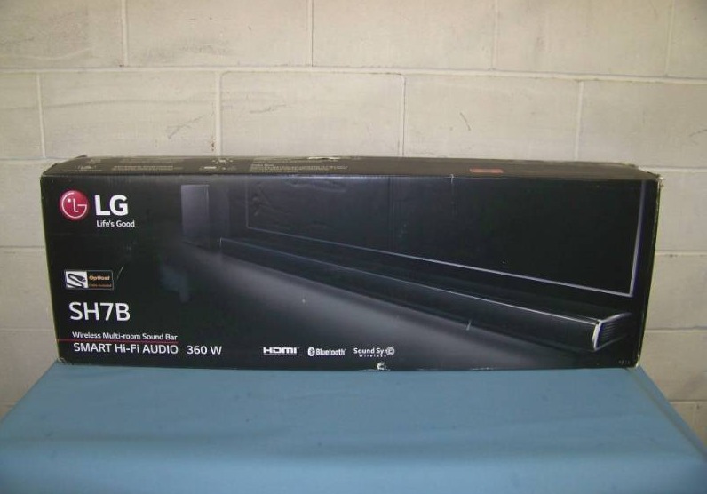 lot 6 image: LG Electronics, 4.1 Channel, 360W, Home TheaterTelevision Audio Soundbar with Wireless Subwoofer  Sub and Remote Control in Original Box
