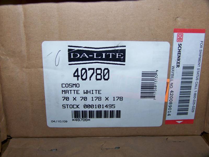 lot 12 image: Da-Lite, Cosmopolitan, Electrol (Motorized), Projection  Movie Screen with Wall Switch  Control - NEW in Original Box