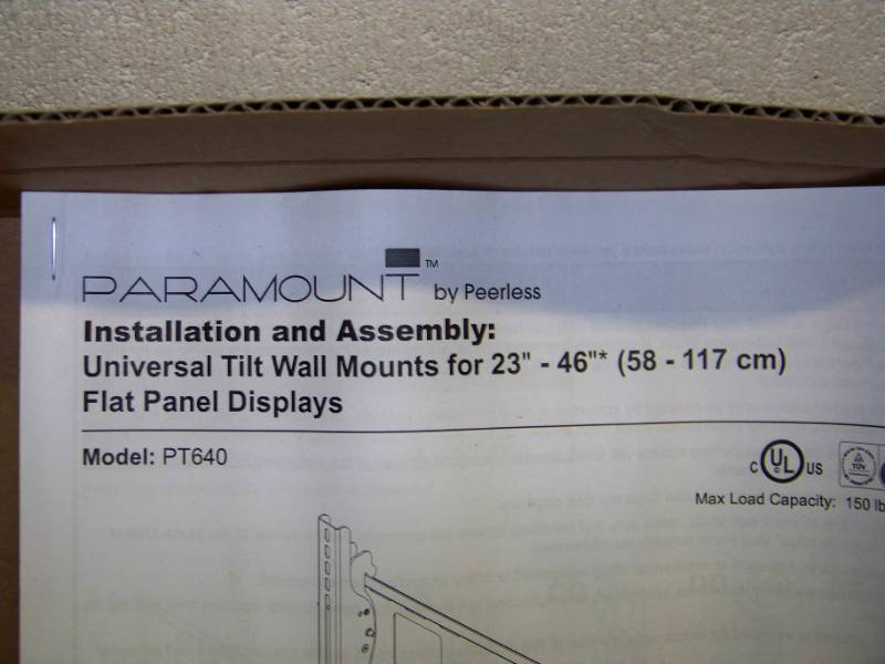 lot 26 image: Peerless, Paramount, Universal Tilt Wall Mounts for 12-46 Flat Panel TVs  Televsions  Monitors  Displays in Original Box