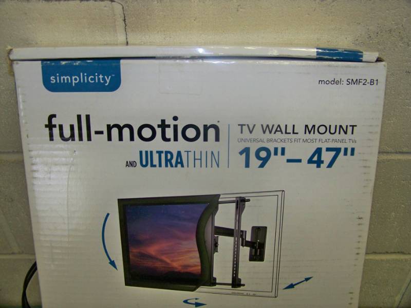 lot 25 image: Simplicity, Full-Motion and Ultra-Thin, Articulating Wall Mount for 19-47 TVs  Televisions  Monitors  Displays