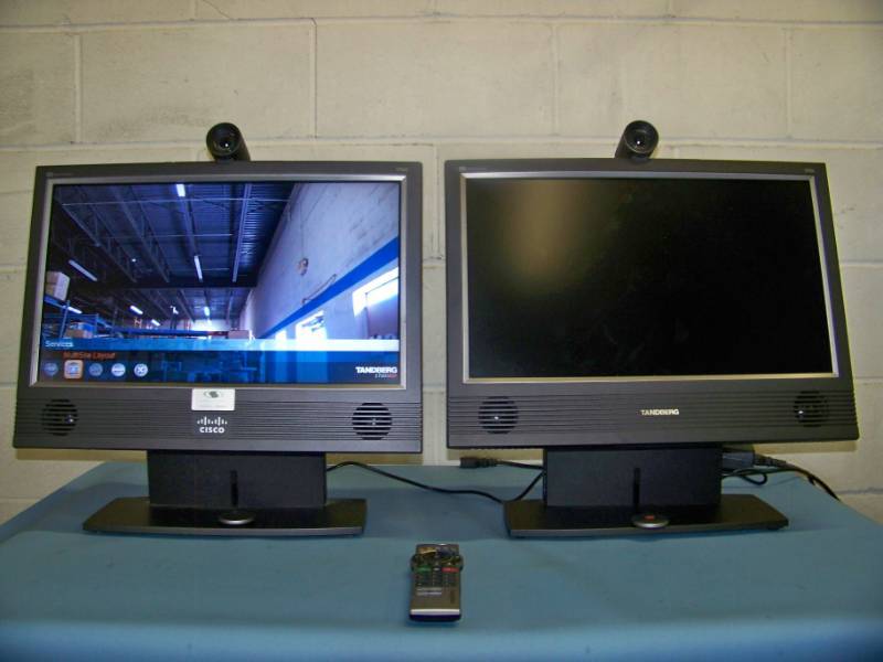 lot 79 image: (2) CiscoTandberg, High Definition (HD), Video Conferencing Monitors and Cameras with (1) Remote Control