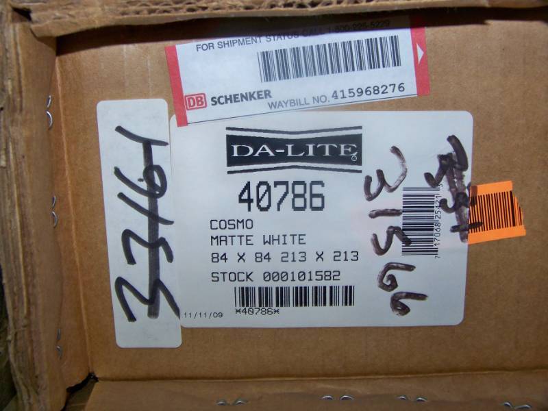 lot 10 image: Da-Lite, Cosmopolitan, Electrol (Motorized), Projection  Movie Screen with Wall Switch  Control - NEW in Original Box