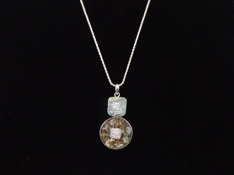 .925 Sterling Silver Abalone Pendant Necklace