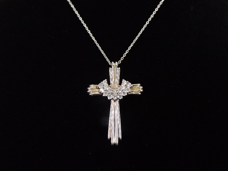 .925 Sterling SilverFaceted Crystal Accented Cross Pendant Necklace