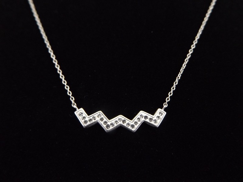 .925 Sterling Silver Crystal Zig Zag Necklace