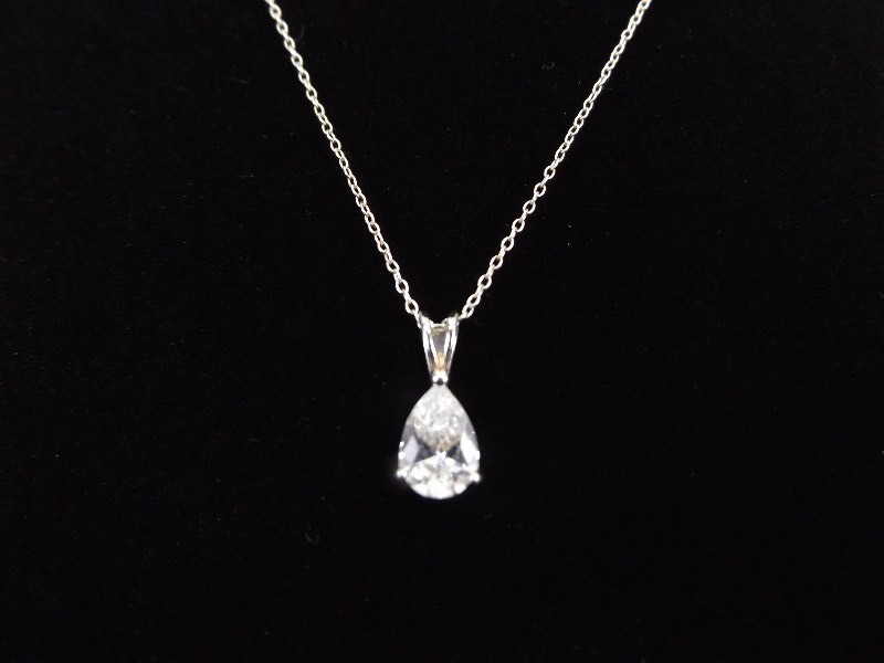 .925 Sterling Silver Pear Cut Crystal Pendant Necklace