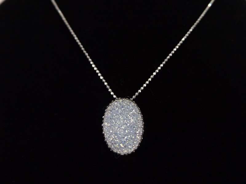 .925 Sterling Silver Druzy Pendant Necklace