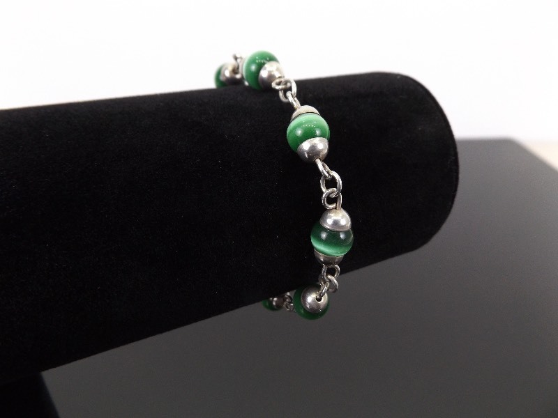 .925 Sterling Silver Green Chrysoberyl Cats Eye Bracelet