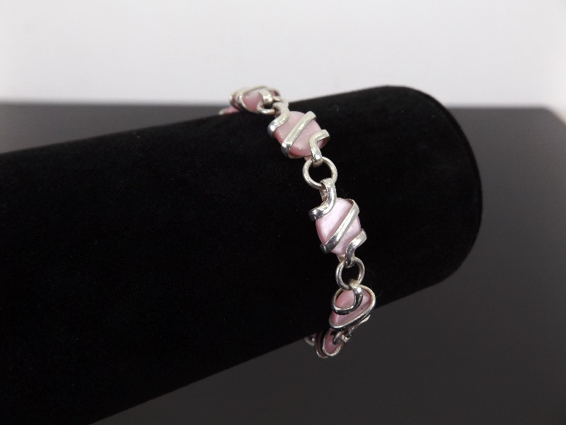.925 Sterling Silver Pink&nbspChrysoberyl Cats Eye Bracelet