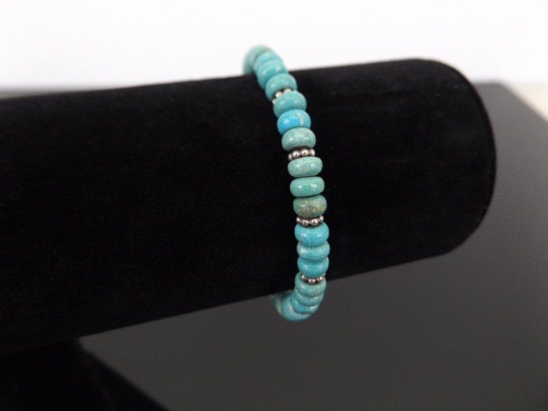 .925 Sterling Silver Turquoise Bead Bracelet