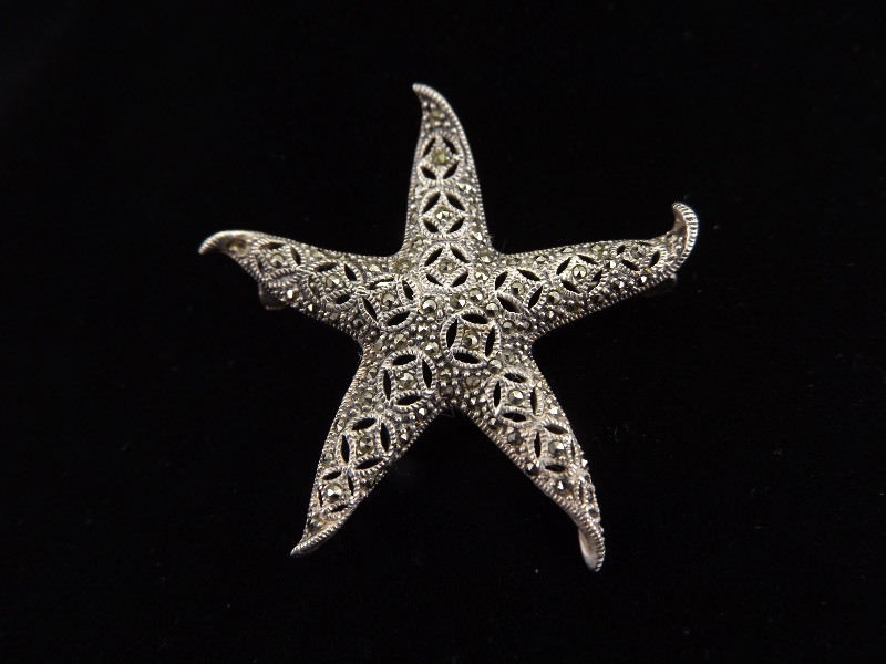 .925 Sterling Silver Art Nouveau Starfish Brooch
