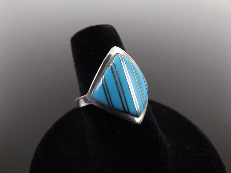 .925 Sterling Silver Zuni Inlayed Turquoise Ring Size 7
